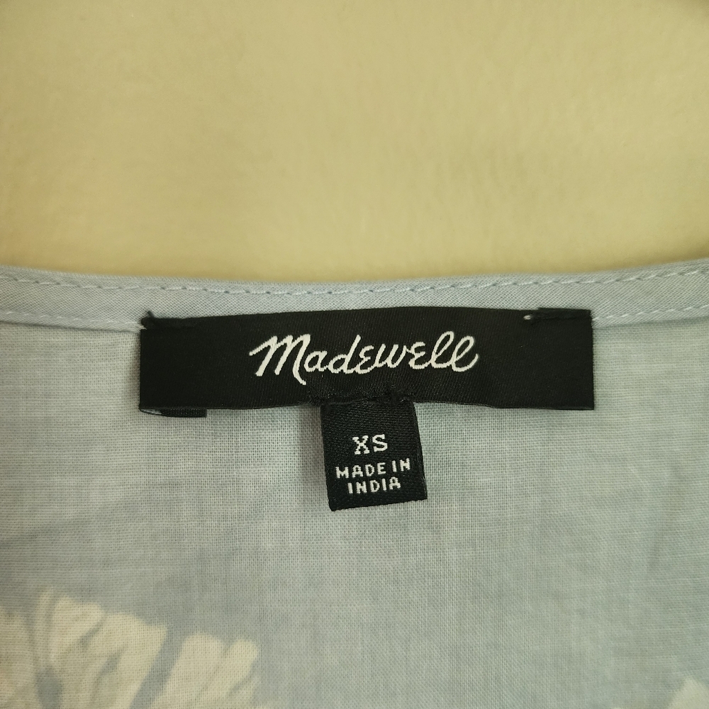 Madewell  Floral Light Blue Wrap Dress Cotton Tie Waist. Size XS - Picture 5 of 8